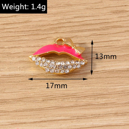 10PCS Cute Enamel Lips & Lipstick Charms – Pendants for Jewelry Making, Earrings, Necklaces & Bracelets DIY Crafts