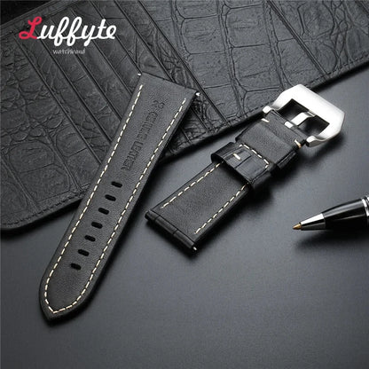 High-Quality Genuine Leather Watch Strap – 20mm-26mm Men's Band in Black, Brown & Blue