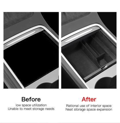 YZ Storage Box for Tesla Model 3 & Model Y – Center Armrest Hidden Box & Cup Holder Organizer, 2023-2022 Car Accessories