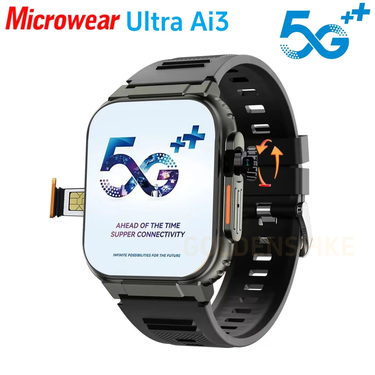 Microwear Ultra Ai3 Smartwatch – 5G, 180° Rotating Camera, Google Play, GPS, WiFi, 2.2" AMOLED HD Display, 4G Calling for Men