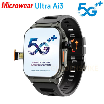 Microwear Ultra Ai3 Smartwatch – 5G, 180° Rotating Camera, Google Play, GPS, WiFi, 2.2" AMOLED HD Display, 4G Calling for Men