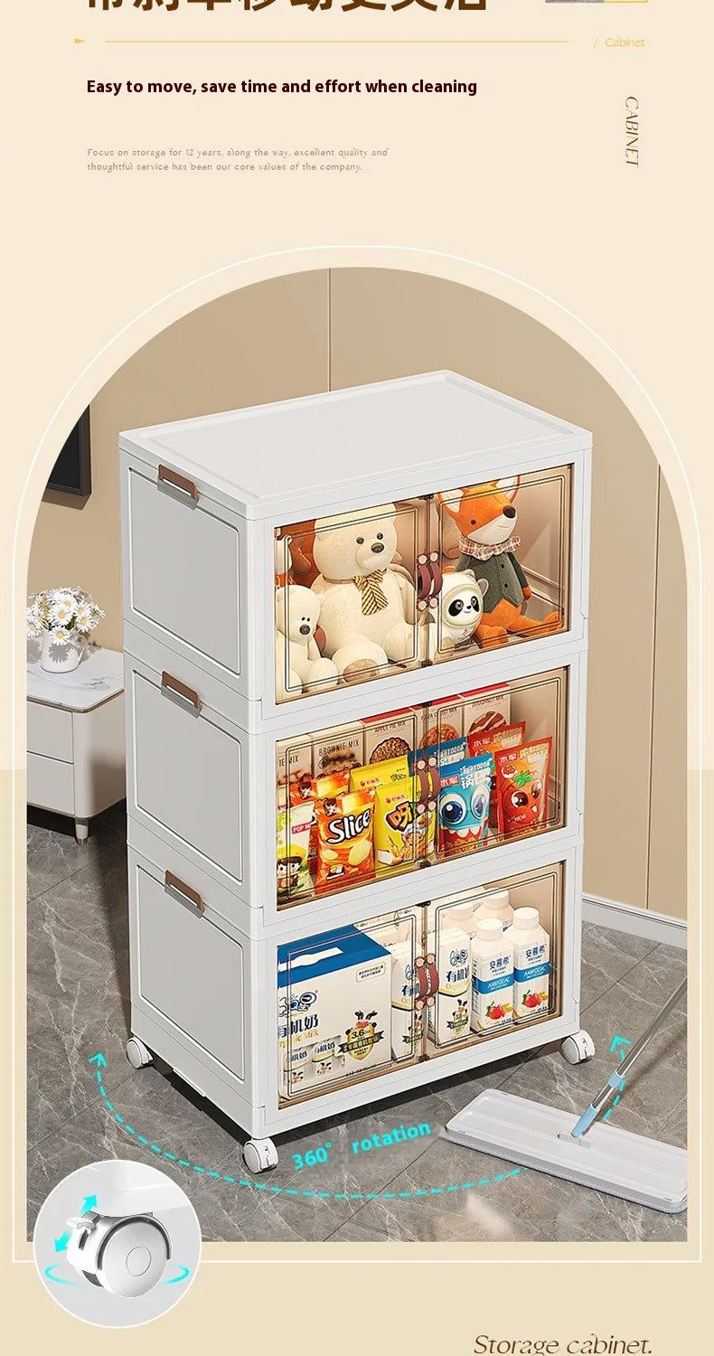 3/4/5 Layers Folding Cabinet Closet Organizer – Stackable Storage Box with Wheels, Large Capacity for Living Room Sundries