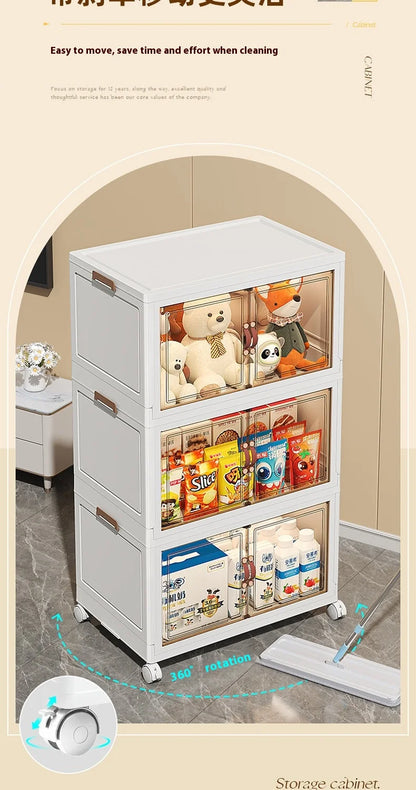 3/4/5 Layers Folding Cabinet Closet Organizer – Stackable Storage Box with Wheels, Large Capacity for Living Room Sundries