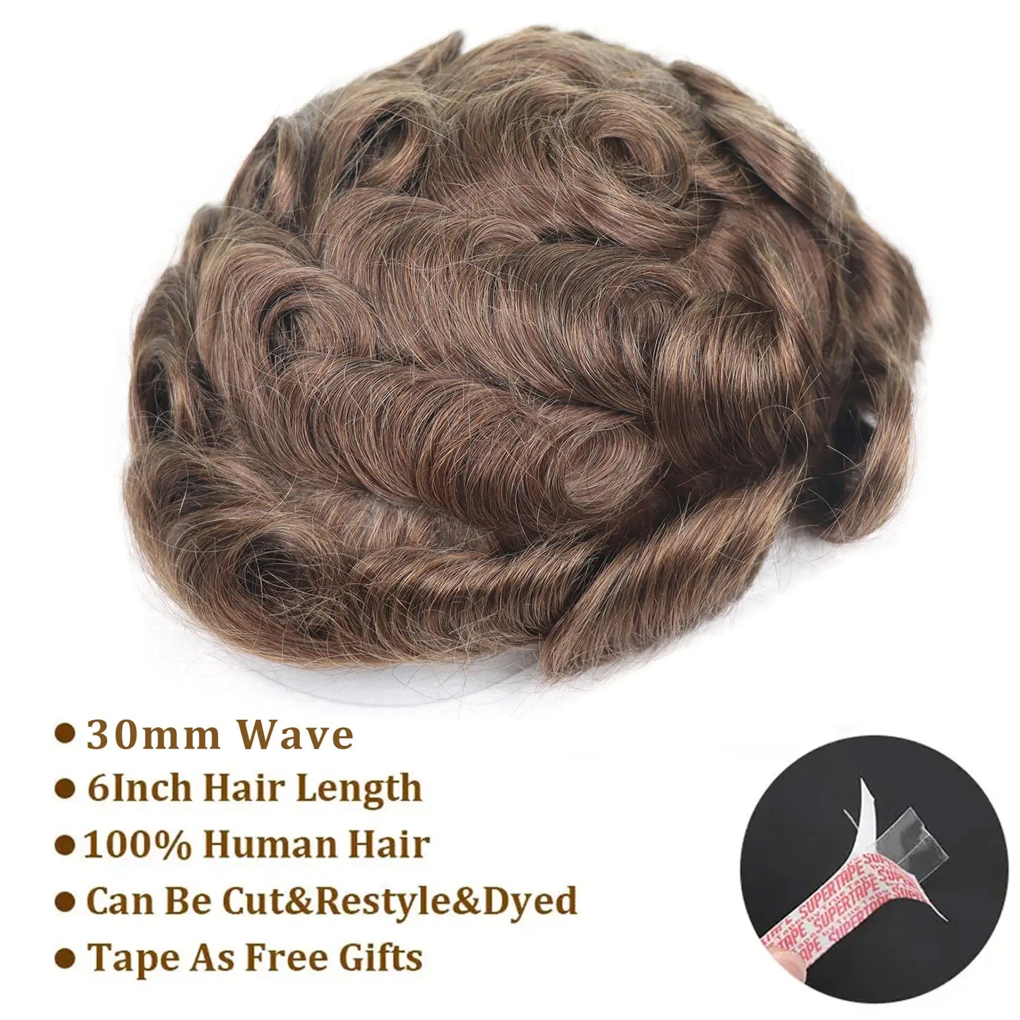 0.08mm Full Skin PU Toupee for Men – V Loop Human Hair Wig in Brown (#22) & Black (#1B) – Hair Replacement Unit