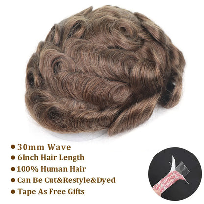 0.08mm Full Skin PU Toupee for Men – V Loop Human Hair Wig in Brown (#22) & Black (#1B) – Hair Replacement Unit