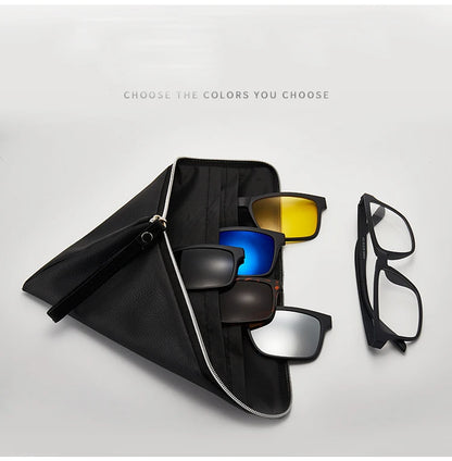6-in-1 Polarized Magnetic Clip-On Sunglasses – Men & Women Sun Glasses with Frame & Bag