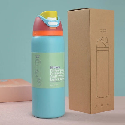 New Iced Water Bottle – Stainless Steel Thermos Cup with Straw for Cold Drinks, Iced Coffee & Sports, 24oz & 32oz for Kids