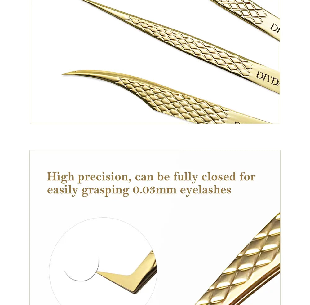 DIYDAY Anti-Slip Eyelash Tweezers — Stainless Steel Precision Fiber Tip for Eyelash Extensions & Makeup Tools