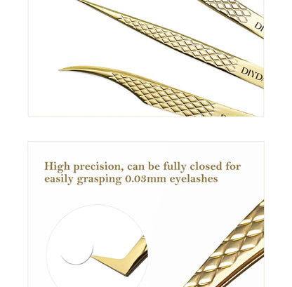 DIYDAY Anti-Slip Eyelash Tweezers — Stainless Steel Precision Fiber Tip for Eyelash Extensions & Makeup Tools