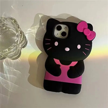 Bowknot Kitty Cat 3D Silicone Phone Case – Soft Protective Cover for iPhone 4 to 17 Series