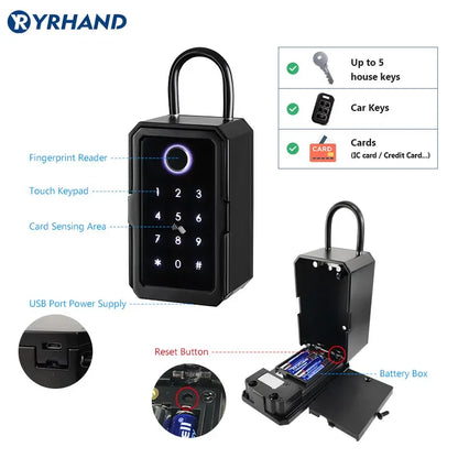 YRHAND TTLock Wifi Security Box – Smart Digital Fingerprint Lock with Password & Tuya App for Portable Protection