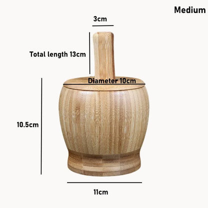 Traditional Bamboo Mortar & Pestle Set – Garlic, Herb & Spice Grinder for Kitchen Crushing and Mashing