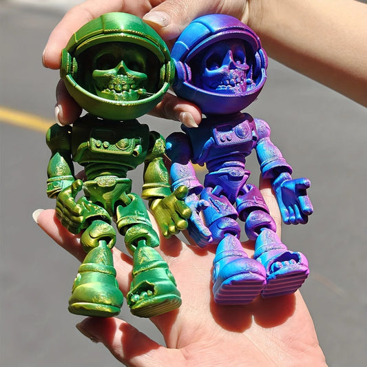 Articulated Skeleton Astronaut Figurine — 3D Printed Movable Space-Themed Collectible with Sliding Helmet for Home Display