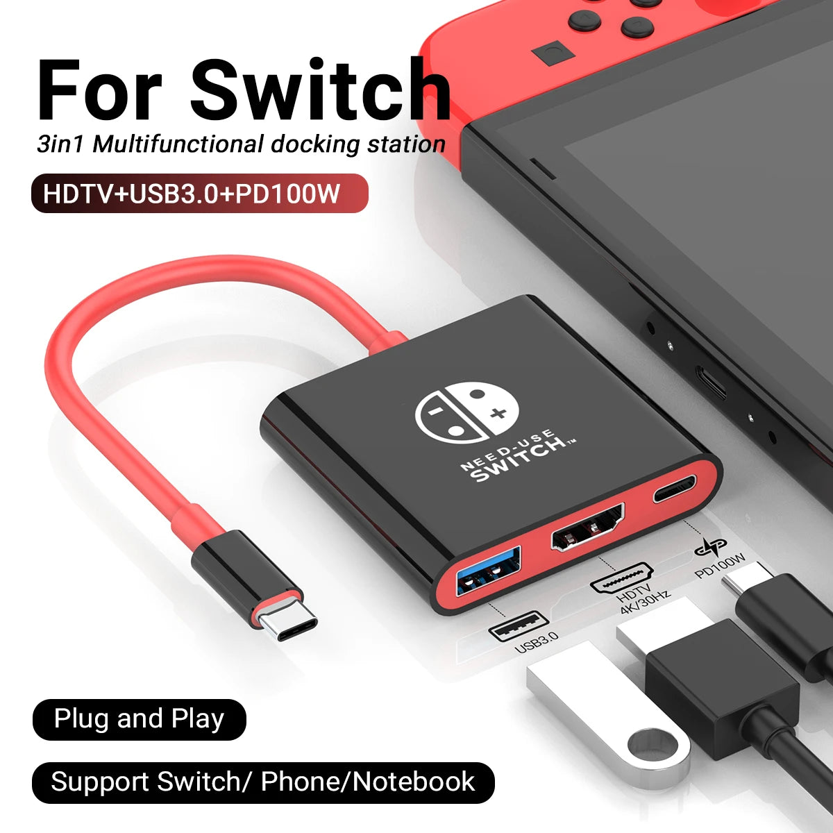 Portable Nintendo Switch Docking Station — Type-C Hub with HDMI & USB 3.0 for Travel Gaming