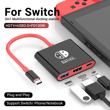 Portable Nintendo Switch Docking Station — Type-C Hub with HDMI & USB 3.0 for Travel Gaming