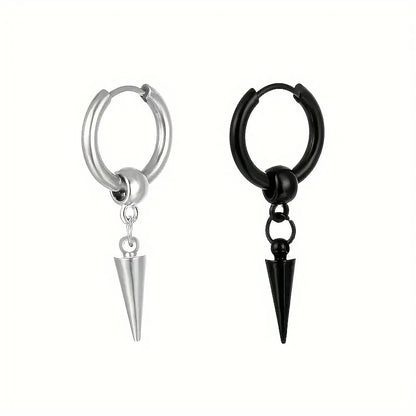Fashion Stainless Steel Men's Cone Pendant Earrings | Retro Punk Hip-Hop Style Dangle Earrings for Men
