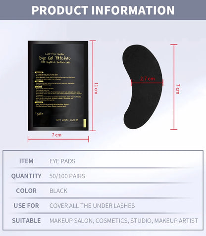 50 Pairs UV Black Hydrogel Eye Gel Patches | Eyelash Extension Padding & Makeup Stickers | Under Eye Gel Pads