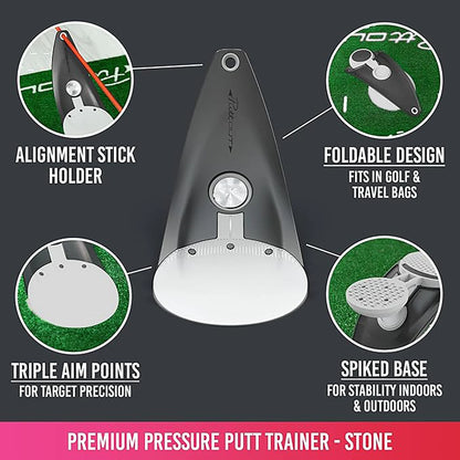 Golf Putter Practice Alignment Tool – Foldable Stick Holder with Triple Aim Points & Spiked Base for Indoor & Outdoor Use