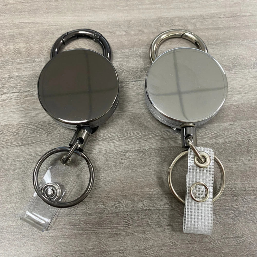 Retractable Metal Wire Keychain Badge Reel: ID Lanyard Holder with Recoil Chain Clips - Outdoor Key Ring Accessory