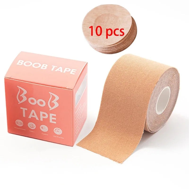 Women’s Adhesive Boob Tape – Invisible Strapless Bra with Nipple Pasties, Breast Lift Push-Up Pads & Bra Stickers