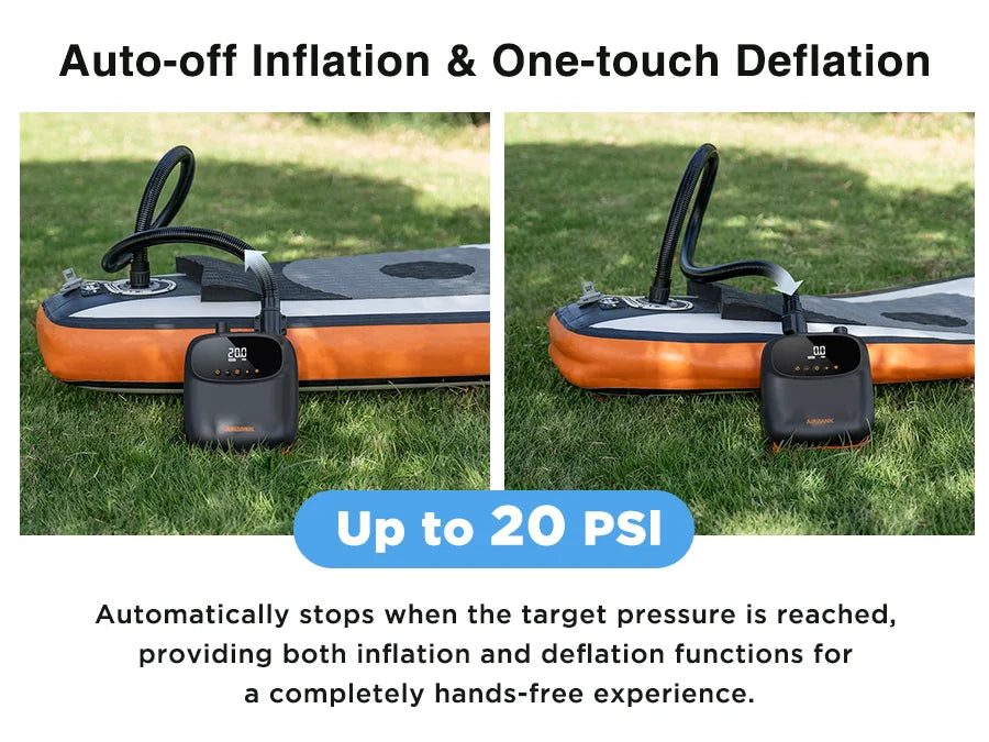 SUP Inflatable Pump — Rechargeable 20PSI Pump for PVC Kayaks, Kite Wings & Stand Up Paddle Boards