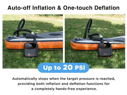 SUP Inflatable Pump — Rechargeable 20PSI Pump for PVC Kayaks, Kite Wings & Stand Up Paddle Boards