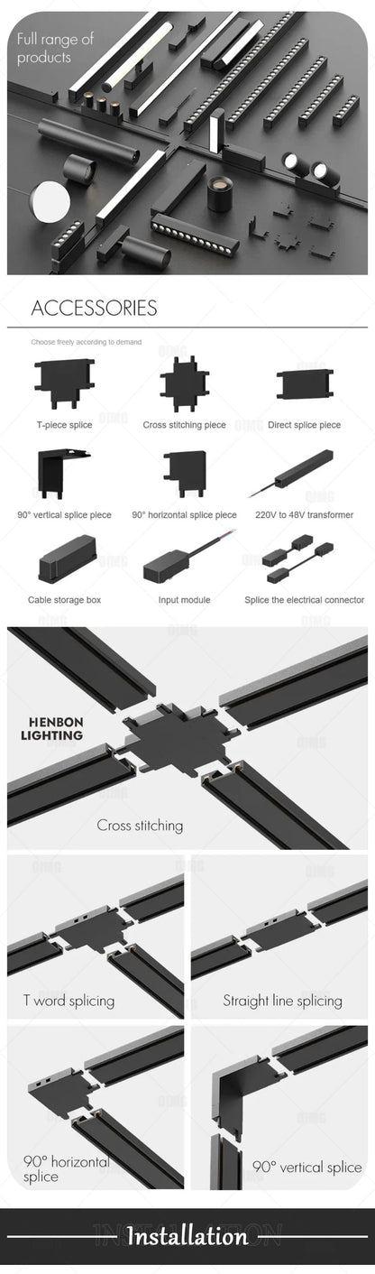 Smart Home Tuya Dimming 6mm Ultra-Thin Ceiling Mount Magnetic Track Light, 48V Slim Surface Mounted Linear Light