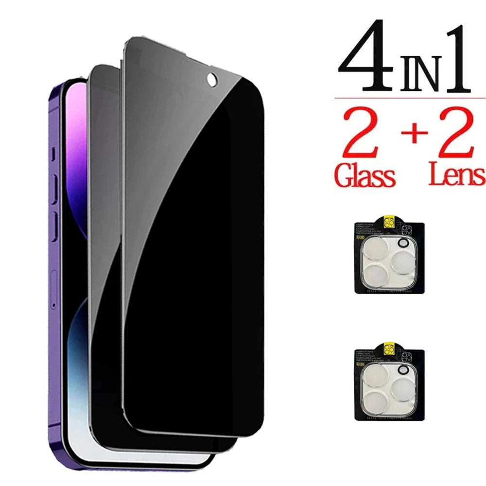 1–4 Pack Privacy Screen & Camera Protector for iPhone 16/15/14/13/12/11 Pro/Max – Anti-Spy Glass Film