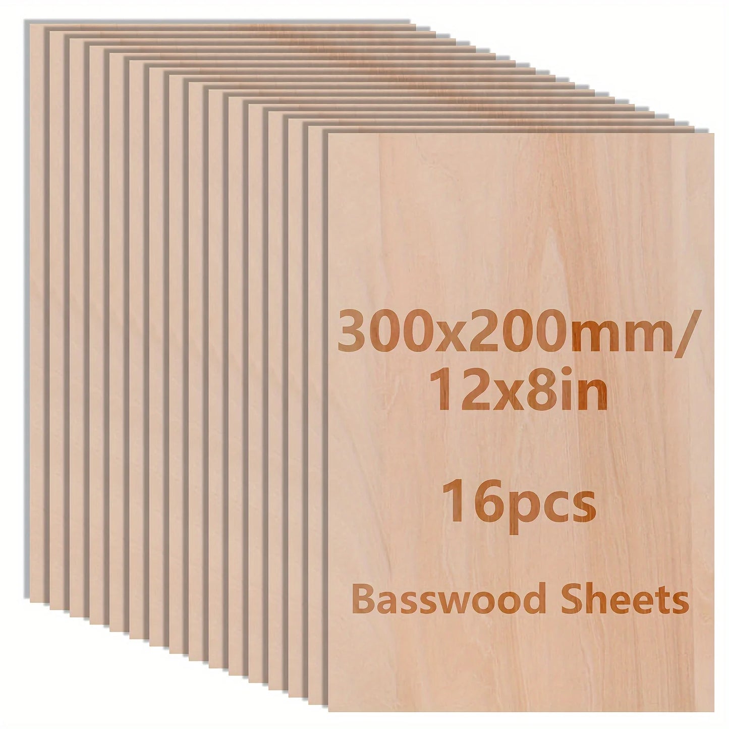 2 / 4 / 8 / 16Pcs Basswood Boards (12x8x0.08in) – 2mm Thin Laser Cut Wood for Crafts & DIY Model Making