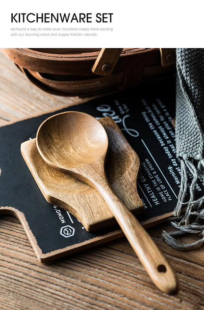 9PCS Teak Wooden Cooking Spoons Set – Kitchen Utensils with Holder