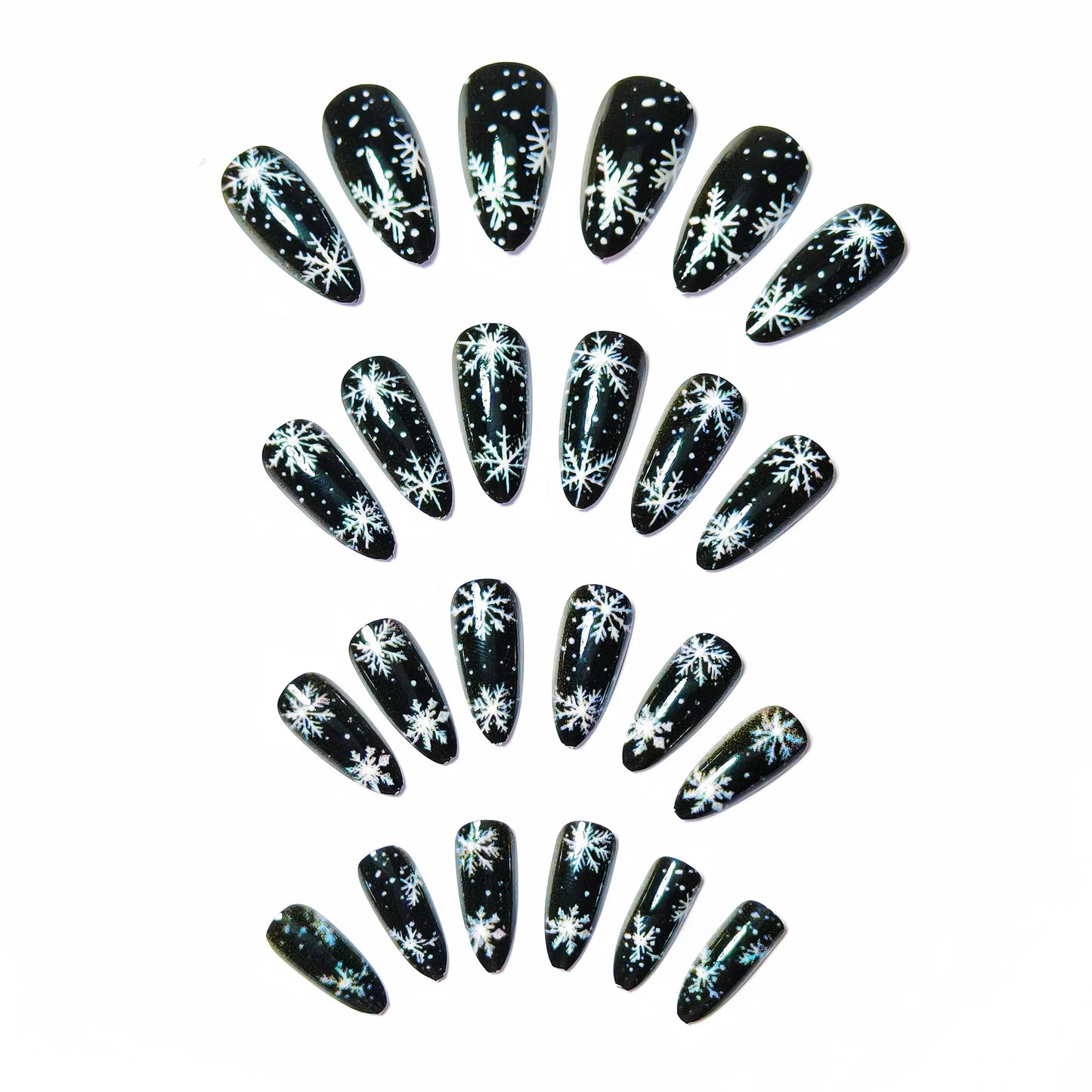 Medium Long Christmas Fake Nails – Square & Almond Tips with Tree, Snowflake & Snowman Designs