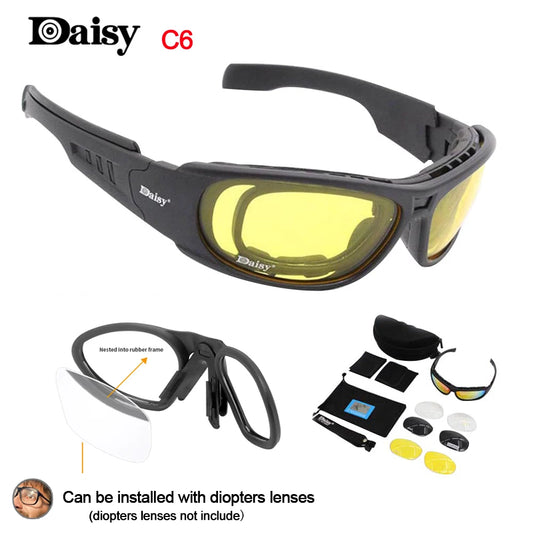 Daisy C6 Polarized Tactical Glasses - Military-Grade, Bullet-Proof 4 Lens Kit for Motorcycle Riding, Hunting and Shooting