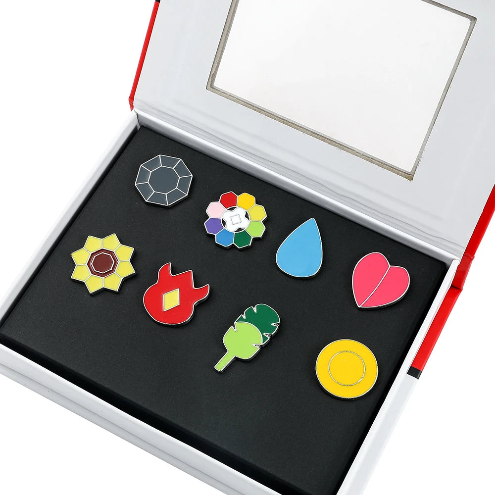 Pokémon Gym Badges Collection Box Set – Pins & Brooches from Kanto, Johto, Hoenn, Sinnoh, Unova, Kalos & Orange Islands Regions