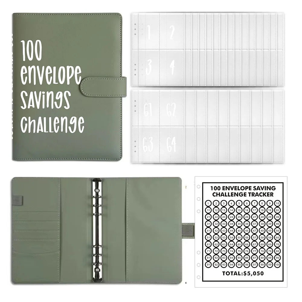 100 Envelopes Money Saving Challenge Binder – Password Lock Budget Organizer for Cash, Expense & Cost Management Notebook Binder