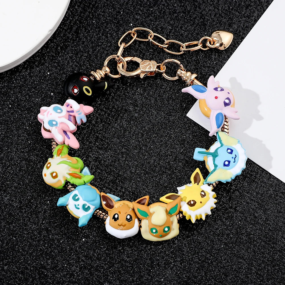 Pokemon Anime Eevee Beads Bracelet – Cute Cartoon Enamel Beaded Hand Chain, DIY Bangle Jewelry for Women & Men