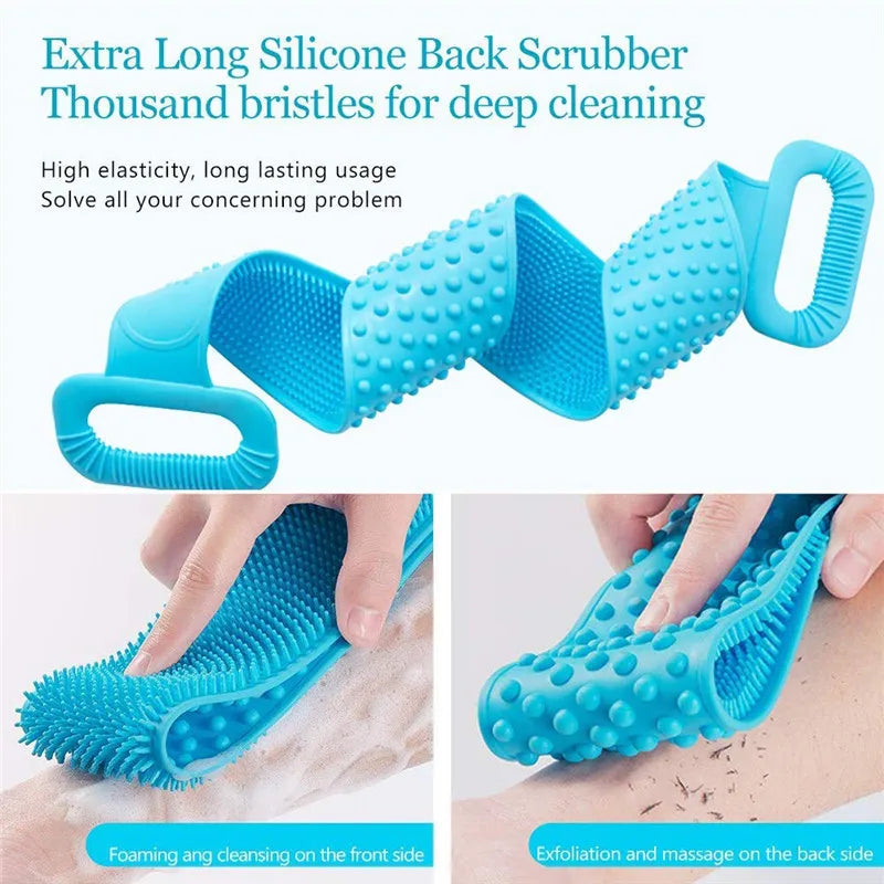 Body Silicone Brush - Exfoliating Sponge for Gentle Shower Scrub, Back Brush, and Stain Removal Bath Belt - Bathroom Clean Tool