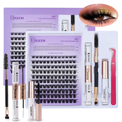 DIY Lash Extension Kit – Mix Styles Lash Clusters, Individual Lashes, Bond & Seal, Remover, Tweezers & Lash Brush for Easy Self-Application Makeup