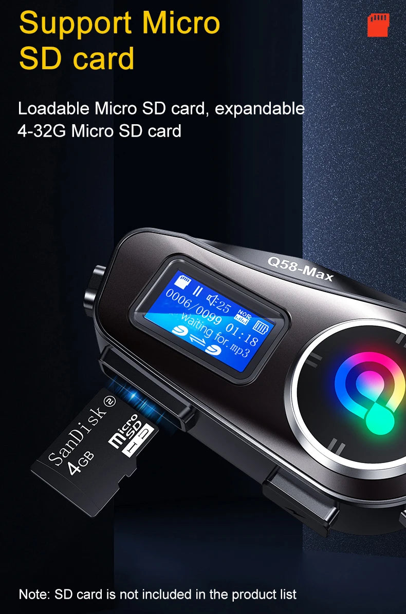 Q58 Max Motorcycle Helmet Bluetooth Intercom – IP65 Waterproof, 500M Range, Multi-Scene Music Sharing