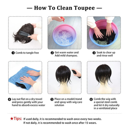 0.08mm Full Skin PU Toupee for Men – V Loop Human Hair Wig in Brown (#22) & Black (#1B) – Hair Replacement Unit