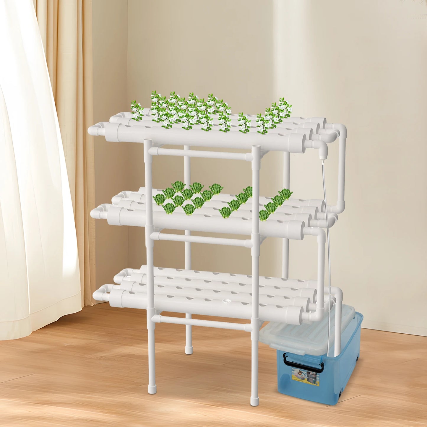 Hydroponics Growing System Kit — 3-Layer 108-Site PVC Pipe Hydroponic Garden for Vegetables & Herbs