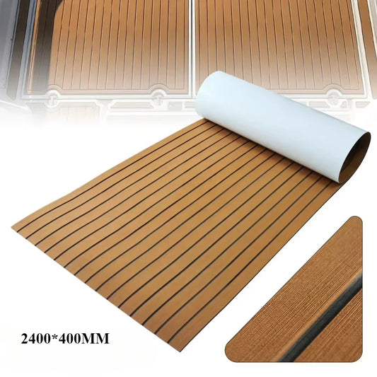 2.4m Self-Adhesive EVA Foam Marine Flooring — Faux Teak Striped Yacht Decking Sheet, 8 Styles in Brown, Gray, Gold & Black