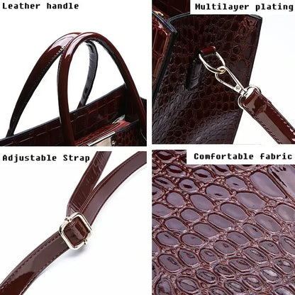 Luxury Vintage Crocodile Pattern Handbag – Women’s Large Leather Tote & Shoulder Bag