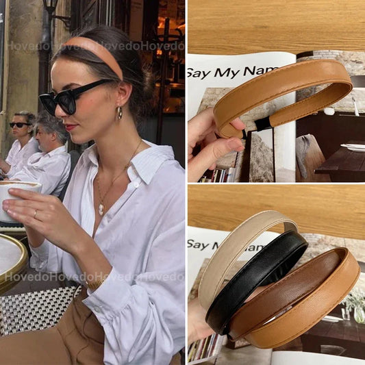 Vintage PU Leather Headband: Solid Headwear for Women and Girls - Fashion Hair Band Chic Hair Hoop Hair Accessories