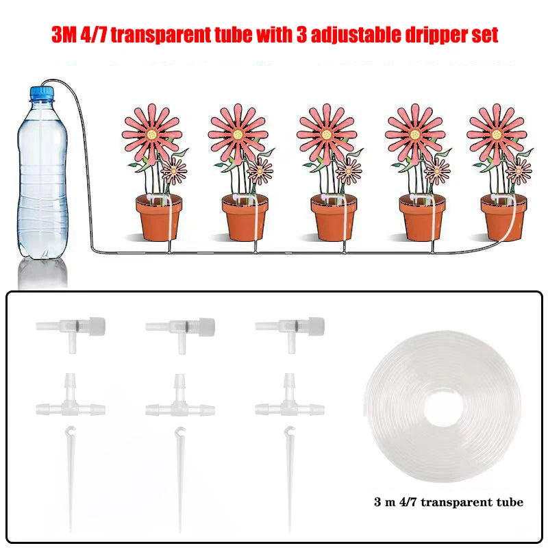 Garden Drip Irrigation Kit — Water-Saving Micro Dripper System with Regulating Valve and 4/7mm Hose for Potted Plants and Greenhouse