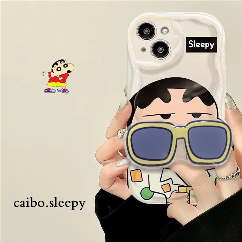 C-Crayon S-ShinChan Glasses Support Case for iPhone 15/14/13/12/11 Pro Max, Mini, XR, XS, X, 8, 7, 6/6S Plus, SE 2020 | Shockproof Cover