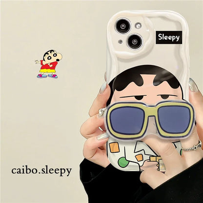 C-Crayon S-ShinChan Glasses Support Case for iPhone 15/14/13/12/11 Pro Max, Mini, XR, XS, X, 8, 7, 6/6S Plus, SE 2020 | Shockproof Cover