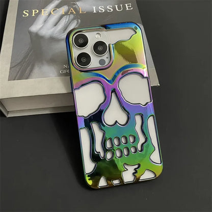 Cool Hollow Skull Ghostface Plating iPhone Case – Heat Dissipation Slim Cover for iPhone 14-17 Pro Max