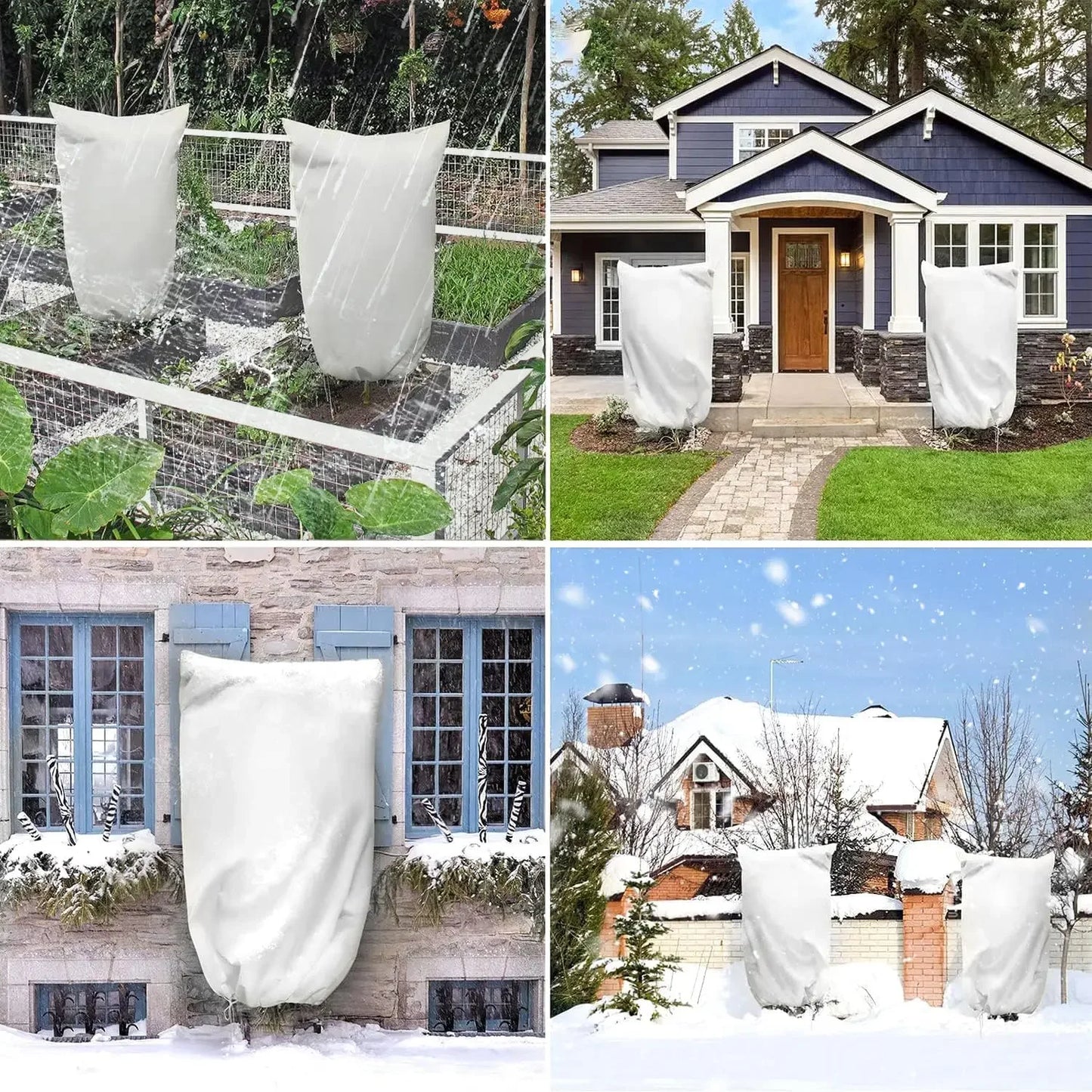 Multi-Size Winter Plant Protection Bag – Non-Woven Anti-Frost Cover with Zipper & Drawstring for Cold Weather Vegetation