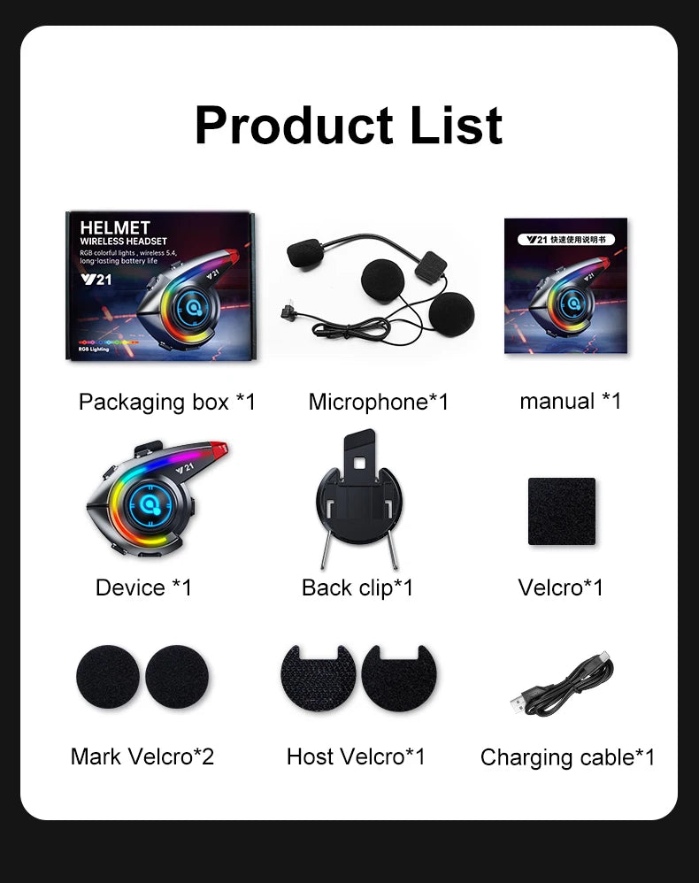 KEBIDUMEI Y21 Motorcycle Helmet Bluetooth Headset — Earphone Music Player with FM Radio & SOS Warning Light