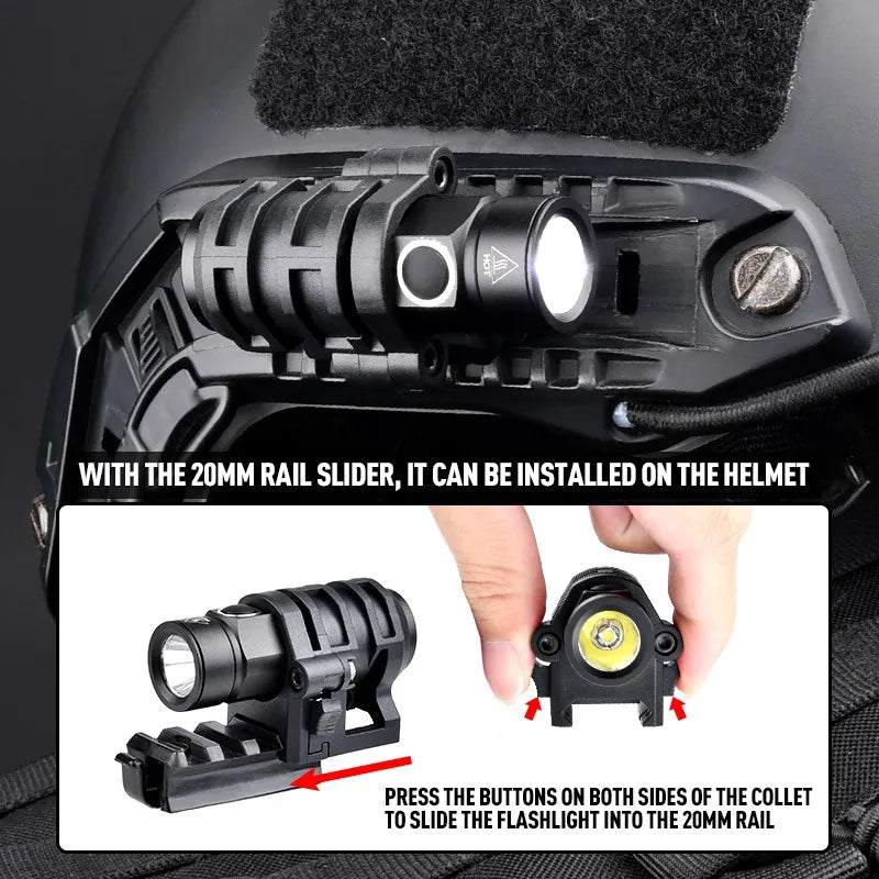 FAST Helmet Tactical Light - Flashlight Strobe with Telescopic Zoom & Clamp Holder for Safety, Camping, and Hunting